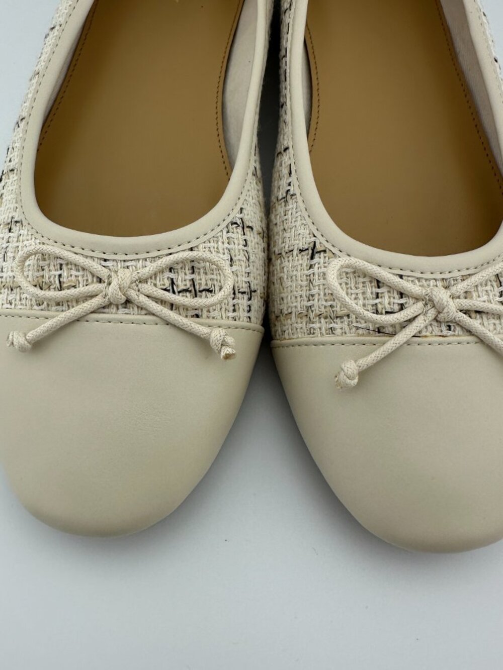 J. CREW TWEED BALLET FLATS NATURAL IVORY CREAM BOW SLIP ON WOMEN'S SHOE SIZE 7,5 - Picture 4 of 12